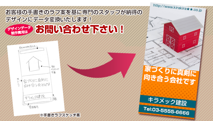 お客様からのイメージ図を元に納得のデザインをご提案します デザインデータ制作費に関してはお問い合わせください